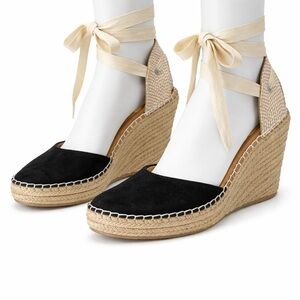 Coconuts by Matisse Black Suede Espadrille Wedge Sandals Ankle Tie Size 8.5